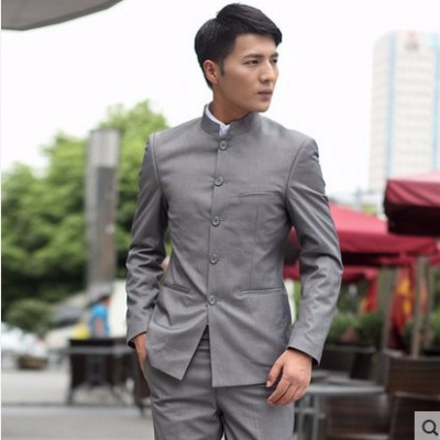 中华立领中山装男青年装套装新郎西装