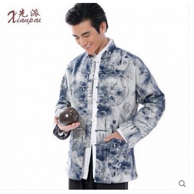 亚麻中式礼服时尚中国风青年外套水墨艺术盘扣