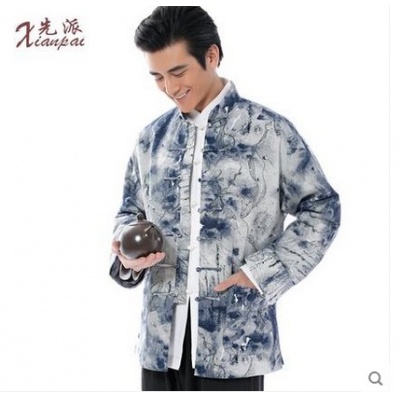亚麻中式礼服时尚中国风青年外套水墨艺术盘扣