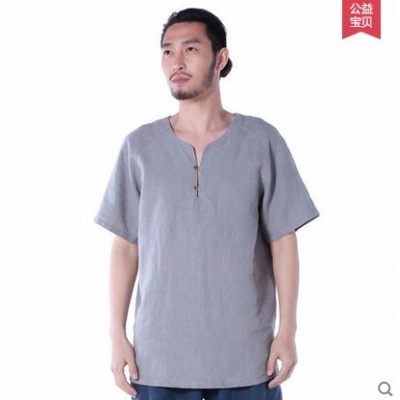 中国风亚麻男装中式立领宽松大码衬衣