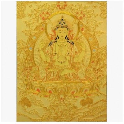 藏传佛教密宗唐卡 四臂观音 掐丝唐卡