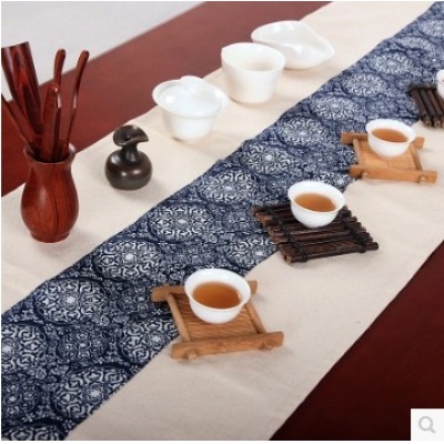 民族风茶具手工棉麻桌旗 蜡染麻布茶席