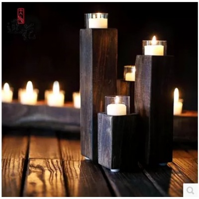 老榆木木质烛台摆件会所别墅家居庭院软装配饰送蜡烛