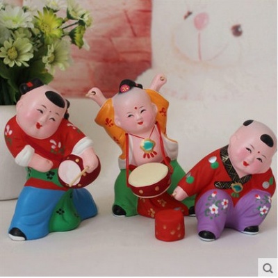 纯手工精美泥塑-好日子 三人组 地方特色民族工艺