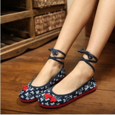 民族风蓝印花布鞋 老北京女鞋