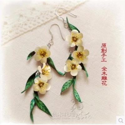 手工桃花朵朵耳饰古典木花耳环纯银钩