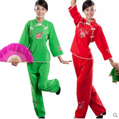 汉族服装 绣花秧歌服 腰鼓舞扇子舞服装