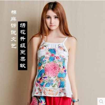 女装民族风复古吊带重工绣花内衬舒适 棉麻吊带
