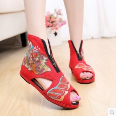 老北京布鞋女单鞋民族风镂空鱼嘴凉鞋