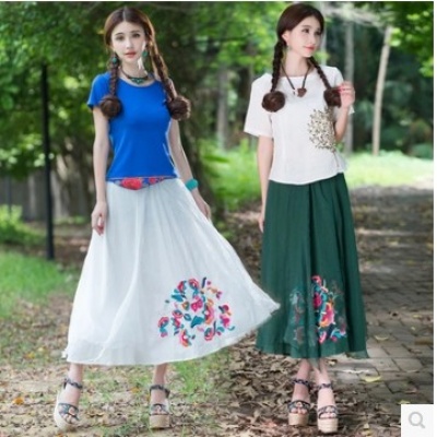 民族风 刺绣棉质 绣花半身裙演出裙长裙