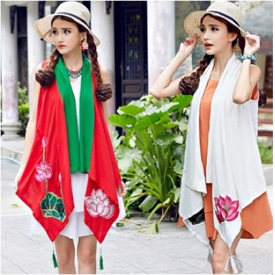 女装民族风 绣花 拼接 棉麻 披肩