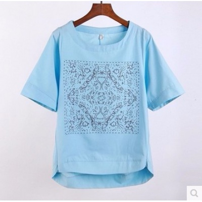 不规则韩版宽松短袖简约亚麻T恤棉麻上衣