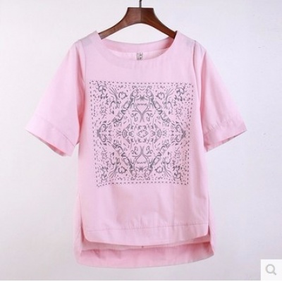 不规则韩版宽松短袖简约亚麻T恤棉麻上衣