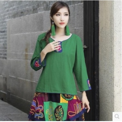 秋冬新款休闲宽松 上衣长袖绣花衬衫 