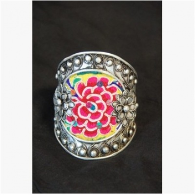 绣花刺绣苗绣夸张个性手镯古代苗银老绣花臂宽手环