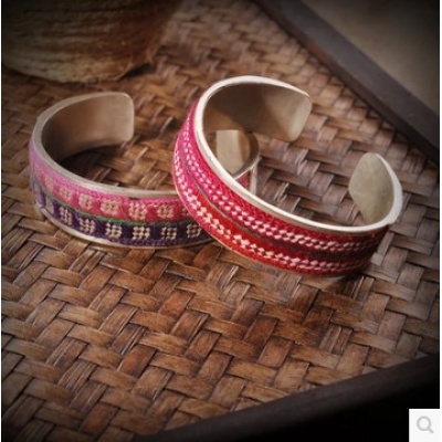 苗寨民族风个性苗银老苗绣花特色宽手镯