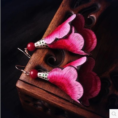 个性绣花绣片布艺刺绣耳饰花朵饰品耳环