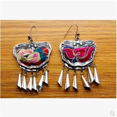 苗银蝴蝶刺绣苗绣可爱流苏耳环