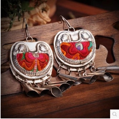 手工老苗绣苗银气质刺绣片布艺耳环耳饰