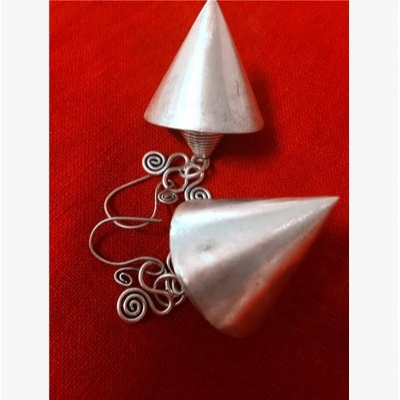 苗银藏银夸张立体圆锥形大耳环 少数民族特色风