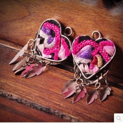 性绣花苗银绣片项圈腊梅花千骨耳坠耳环