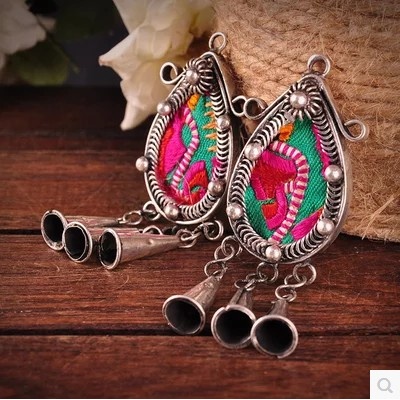 水滴形气质个性提升气质苗银绣片项圈耳坠耳环饰品