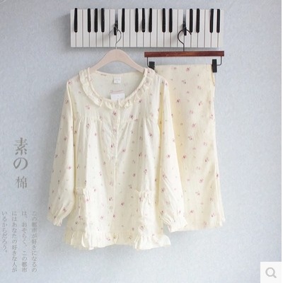 纯棉双层纱布睡衣外贸日单薄款家居服套装长袖长裤