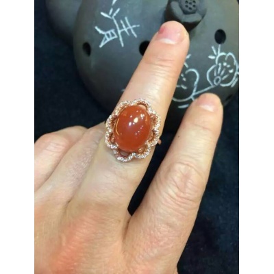 925银镀玫瑰金镶嵌锆石南红戒指