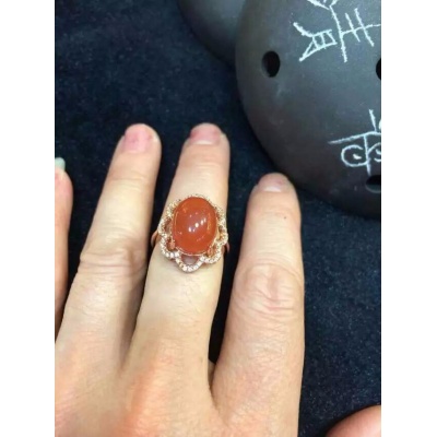 925银镀玫瑰金镶嵌锆石南红戒指