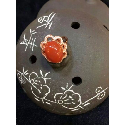 925银镀玫瑰金镶嵌锆石南红戒指