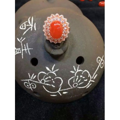 925银镀玫瑰金镶嵌锆石南红戒指