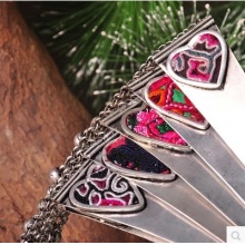 苗银老银发簪简约古朴古装宫廷工艺绣片发簪