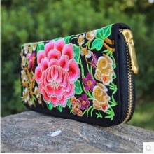 民族风包包绣花包复古刺绣包手拿长款钱包女士钱夹