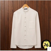 男士棉麻亚麻盘扣小立领衬衣中国风复古修身唐装