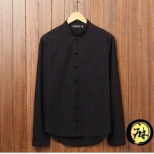 男士棉麻亚麻盘扣小立领衬衣中国风复古修身唐装