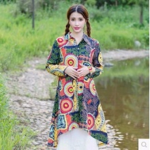 文艺民族风大码女装印花棉麻长款开衫风衣外套 四码花之馨