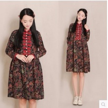 中国风长袖连衣裙盘扣文艺复古旗袍裙