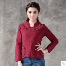 秋装立体绣花 长袖衬衫女中国风复古中式修身百搭衬衫女长袖上衣